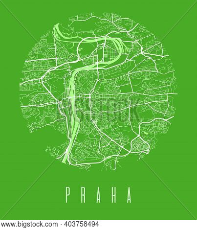 Prague Map Poster. Decorative Design Street Map Of Prague City. Cityscape Aria Panorama Silhouette A