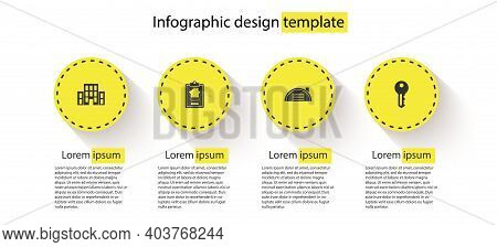 Set House, Contract, Warehouse And Key. Business Infographic Template. Vector