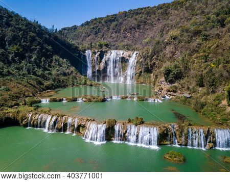 Aerial View Of Jiulong Waterfall In Luoping, Yunnan, China