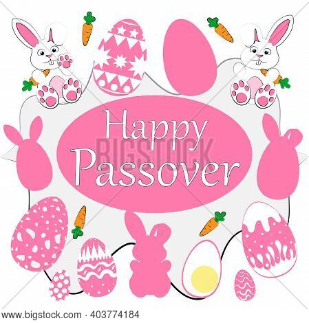 Easter Set. Pink Set For Easter, Easter Eggs, Rabbit Shadow, Pink Rabbit, Carrot And Bunny.