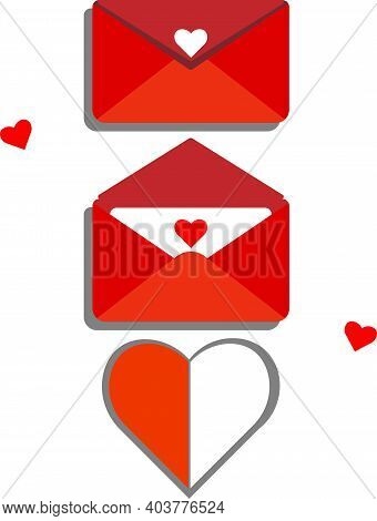 Envelope With A Declaration Of Love. Three States, A Closed Envelope, An Open Envelope And The Valen