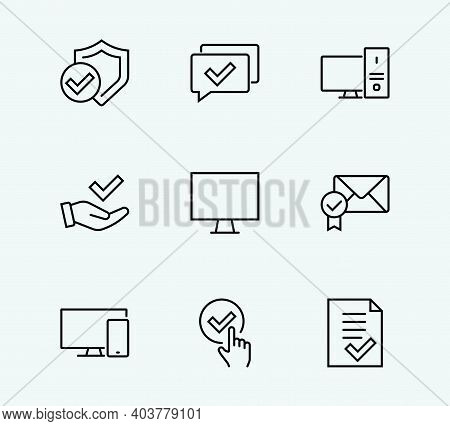 Approval Icon Set Thin Vector Icons Contains Check, Approved, Best Quality, Approval, Check Mark, Ed