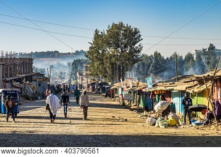 Simien Mountains, Ethiopia - Feb 08, 2020: Ethiopian People At Simien Mountains National Park In Eth