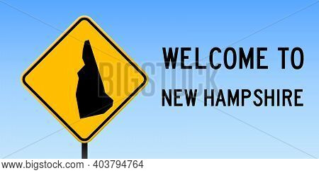New Hampshire Map Road Sign. Wide Poster With Us State Outline On Yellow Rhomb Signboard. Vector Ill