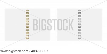 Vector Set Of Open Notebook Mockup (format: A5), With Gold And Silwer Spiral. Eps 10