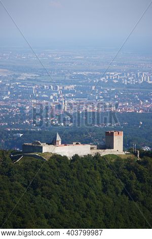 Old Town Medvedgrad With The Croatian Capital Of Zagreb In The Background, Croatia
