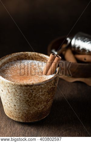 Turkish Traditional Hot Drink Salep On Wooden Background, Selective Focus