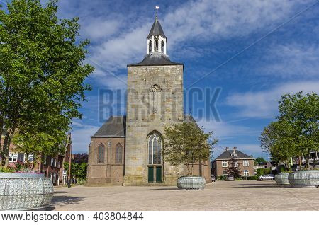 Tubbergen, Netherlands - May 26, 2020: Front Of The Pancratius Basilica On The Market Square Of Tubb