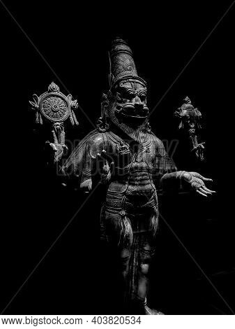 Hindu God Narsingh Sculpture, Black And White