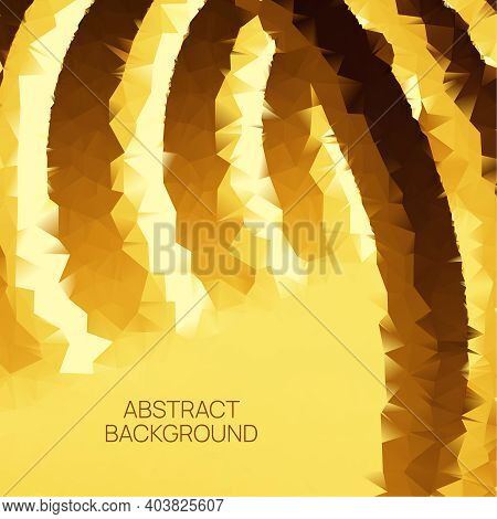 Vector Abstract Background From Polygons And Triangles. Bright Glowing Yellow Light.