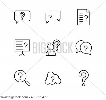 Set Of Question Related Vector Line Icons. Contains Such Icons As Puzzle, Web Icons, Difficult Task,
