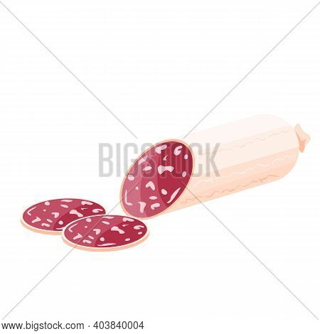 Italian Felino Salami Stick And Slices Icon. Meat Product Vector Illustration.