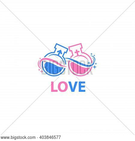 Chemistry Of Love. Laboratory Elixir Template Logo. Vector Icons