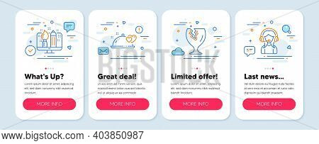 Set Of Line Icons, Such As Creative Design, Romantic Dinner, Fragile Package Symbols. Mobile Screen 