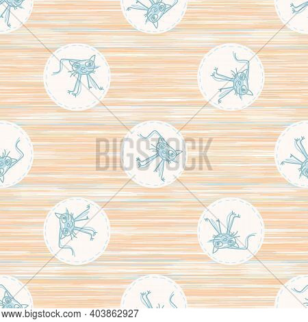 Cute Crayon Cat Scribble Kid Doodle Background. Hand Drawn Earthy Whimsical Motif Seamless Pattern. 