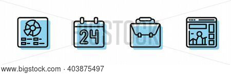 Set Line Briefcase, Pie Chart Infographic, Calendar And Website With Growth Icon. Vector