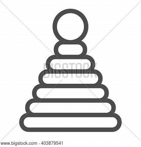 Pyramid With Plastic Rings Line Icon, Kid Toys Concept, Plastic Child Toy Sign On White Background, 