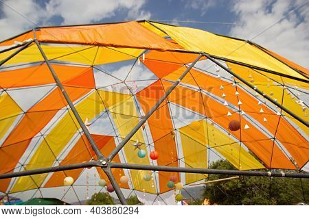 Mobile Dome Decoration Design. A Geodesic Dome Tents. A Hemispherical Thin-shell Structure Lattice-s