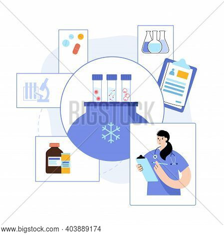 Woman And Man Egg Cell Cryopreservation. Embryo Icon In Tube. Sperm And Ovum. Fertilisation, Gynecol