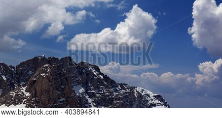 Blue Sky With Clouds And Snow Rocks. Turkey, Central Taurus Mountains, Aladaglar (anti-taurus) View 