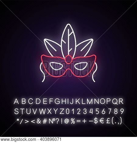 Masks Neon Light Icon. Carnival Dressing. Costume For Masquerade. Fantasy Orante Face Mask. Outer Gl