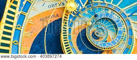 Droste Effect Background Based On Prague Astronimical Clock. Abstract Design For Concepts Related To