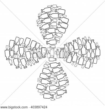 Empty Vial Swirl Abstract Flower. Element Cyclone Combined From Oriented Empty Vial Items. Vector Fl