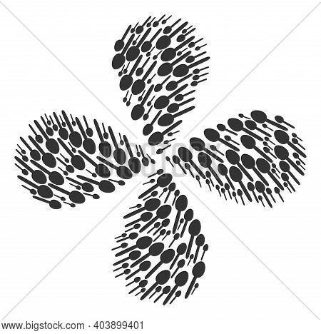 Spoon Exploding Abstract Flower. Object Flower With 4 Petals Done From Oriented Spoon Items. Vector 