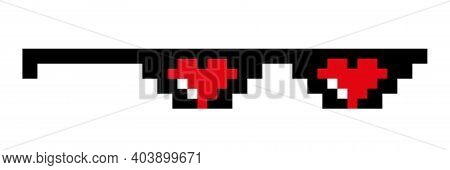 Pixel Glasses With Hearts Isolated On White