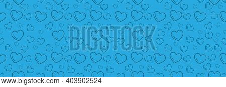 Many Blue Hearts On A Blue Background, Seamless Pattern. Wrapper For Valentine's Day.