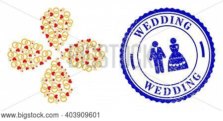 Wedding Rings Rotation Burst, And Blue Round Wedding Rough Rubber Print With Icon Inside. Element Fl