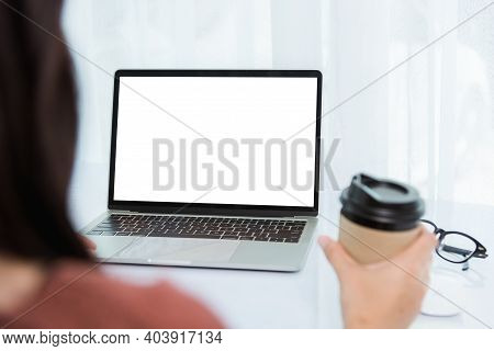 Work From Home, Back Of Asian Young Businesswoman Video Conference Call Or Facetime Meeting Online H