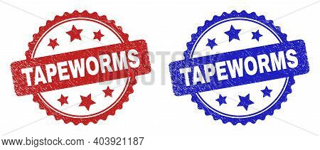 Rosette Tapeworms Watermarks. Flat Vector Scratched Watermarks With Tapeworms Message Inside Rosette