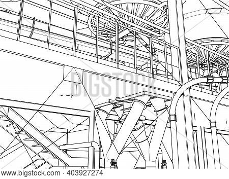Industrial Refinery Equipments Rendering Of 3d Vector Illustration