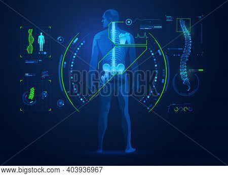 Concept Of Chiropractic Technology Or Spine Medical Treatment, Graphic Of Human Back Bone With X-ray