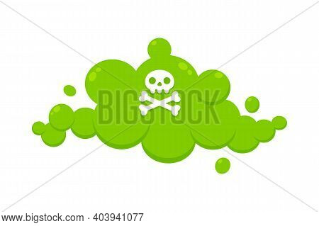 Smelling Green Cartoon Fart Cloud Flat Style Design Vector Illustration With Crossbone Skull. Bad St