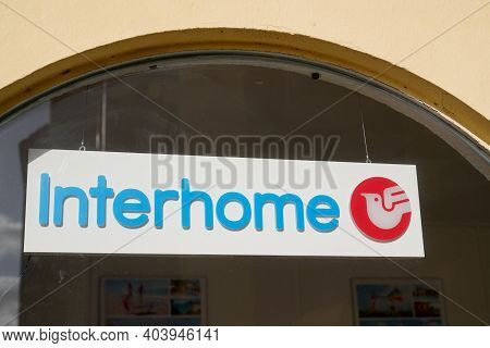 Bordeaux , Aquitaine  France - 01 10 2021 : Interhome Text Sign And Red Logo Front Of Travel Agency 