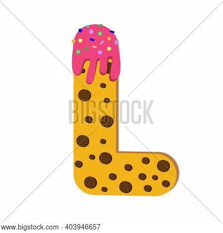 Cookies In The Form Of An English Letter L, Doused With Pink Icing. English Alphabet. Isolated Wind 