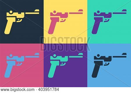 Pop Art Mauser Gun Icon Isolated On Color Background. Mauser C96 Is A Semi-automatic Pistol. Vector