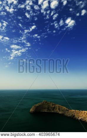 Scenic Seascape - Cape Kapchik In A Black Sea And A Blue Sky With Clouds On A Warm Summer Morning, N