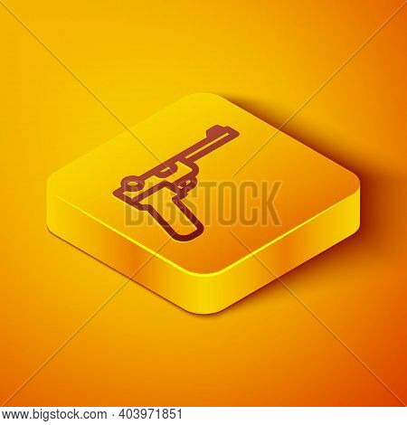 Isometric Line Mauser Gun Icon Isolated On Orange Background. Mauser C96 Is A Semi-automatic Pistol.