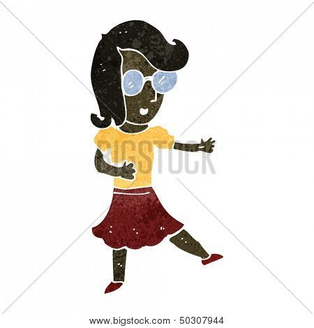 retro cartoon happy woman wearing spectacles