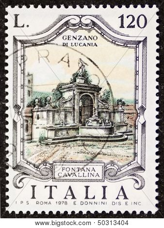ITALY - CIRCA 1978: a stamp printed in Italy shows Fontana Cavallina, built in the 19th century in Genzano di Lucania. Italy, circa 1978
