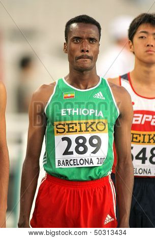 BARCELONA - JULY, 14: Muktar Edris of Ethiopia before 5000 meters of the 20th World Junior Athletics Championships at the Olympic Stadium on July 14, 2012 in Barcelona, Spain