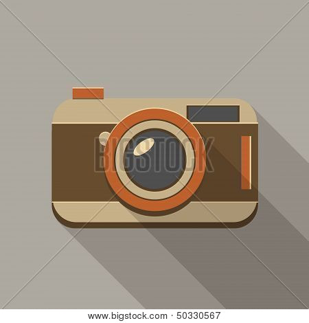 Flat long shadow retro camera icon