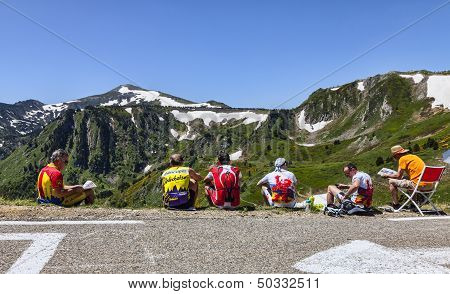 Amateur Cyclists On Col De Pailheres