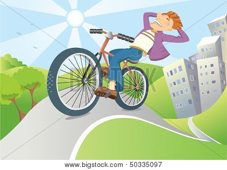 Man Driving By Bike From Big City