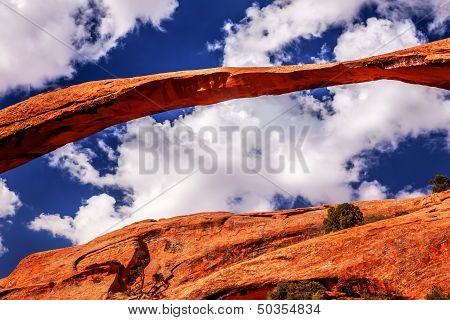 Landscape Arch Close Up Rock Canyon Devils Garden Blue Sky Arches National Park Moab Utah