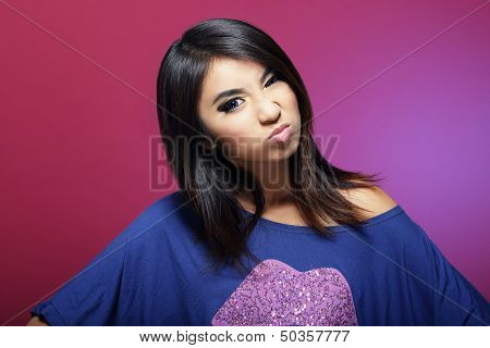 Antipathy. Discontented Asian Woman Grimacing