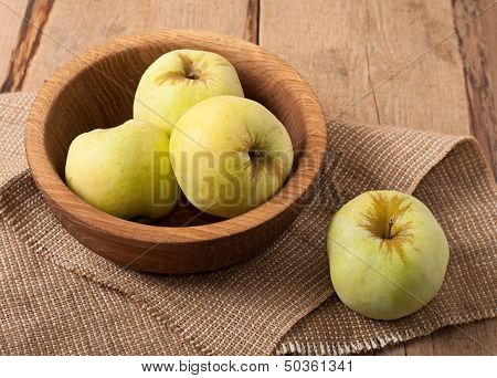 Antonovka Apples On Wooden Dish